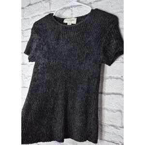 VTG 90s Emanuel Ungaro Black Ribbed Chenille Top M Made in USA Designer Knit